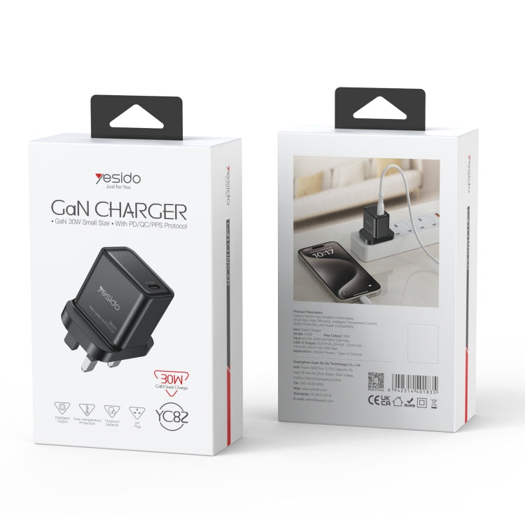 Yesido YC82 PD 30W USB-C/Type-C Interface GaN Fast Charging Charger(UK Plug)