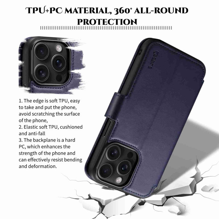 For iPhone 14 / 13 ESEBLE E1 Nappa Texture MagSafe Holder Leather Phone Case(Dark Blue)