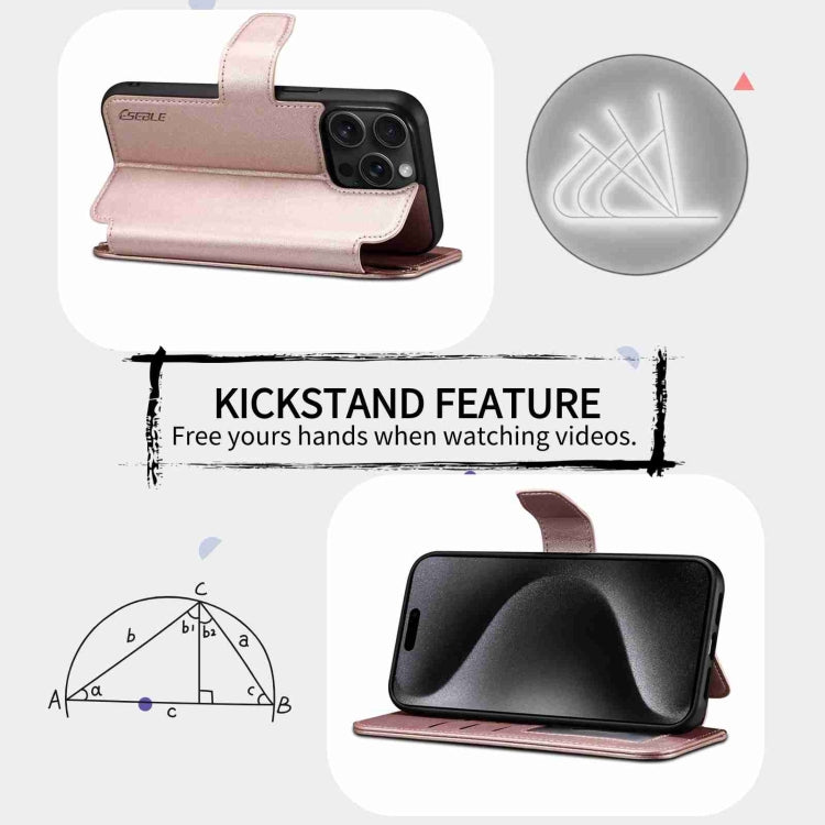 For iPhone 15 Plus / 14 Plus ESEBLE E1 Nappa Texture MagSafe Holder Leather Phone Case(Rose Gold)