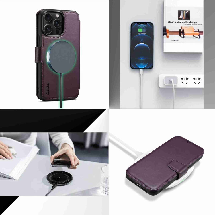 For iPhone 14 Pro ESEBLE E1 Nappa Texture MagSafe Holder Leather Phone Case(Dark Purple)