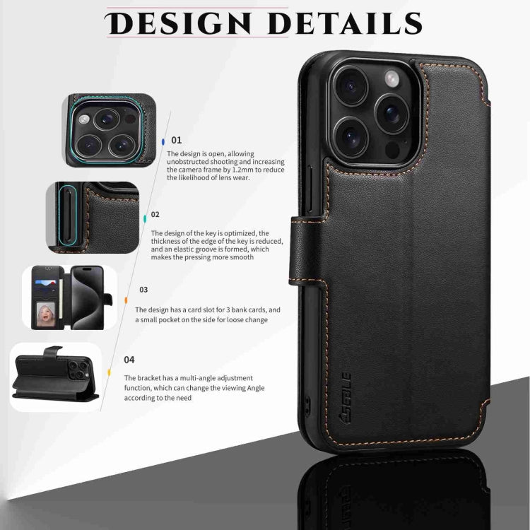 For iPhone 14 Pro Max ESEBLE E1 Nappa Texture MagSafe Holder Leather Phone Case(Black)