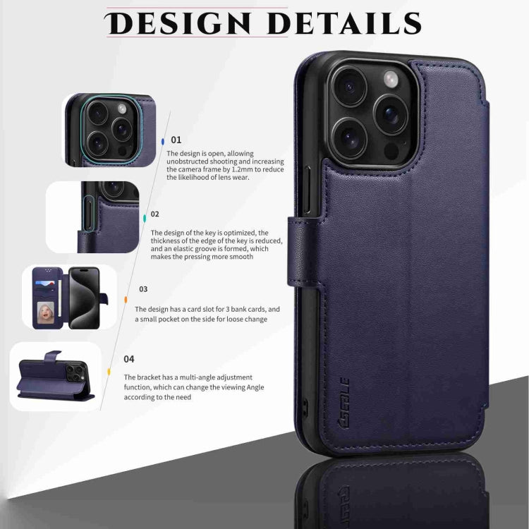 For iPhone 15 ESEBLE E1 Nappa Texture MagSafe Holder Leather Phone Case(Dark Blue)