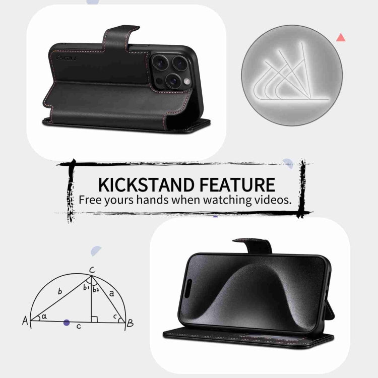 For iPhone 15 ESEBLE E1 Nappa Texture MagSafe Holder Leather Phone Case(Black)