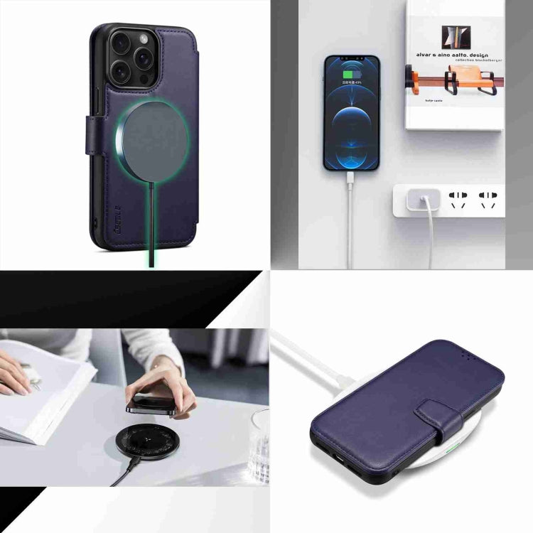 For iPhone 15 Pro ESEBLE E1 Nappa Texture MagSafe Holder Leather Phone Case(Dark Blue)