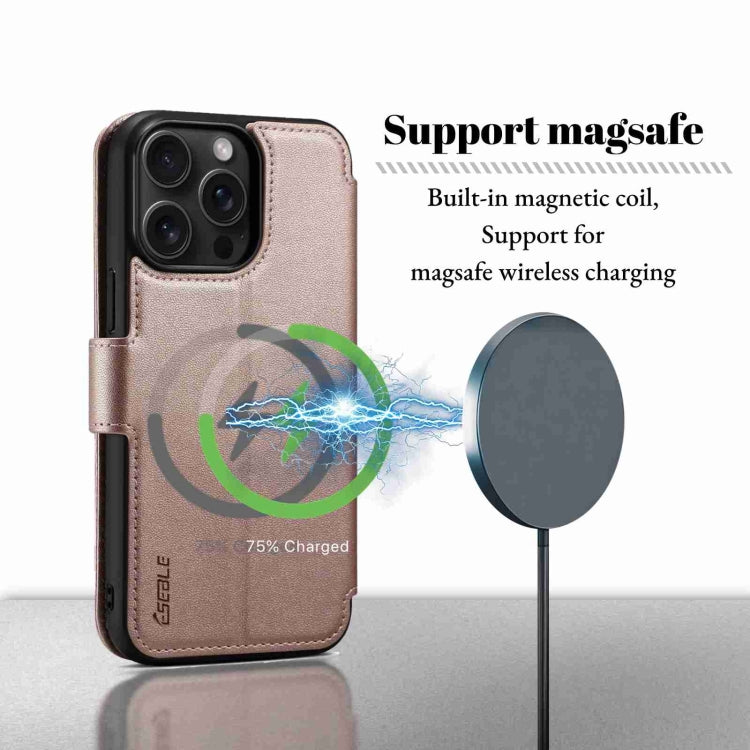 For iPhone 15 Pro ESEBLE E1 Nappa Texture MagSafe Holder Leather Phone Case(Rose Gold)