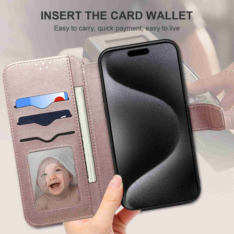 For iPhone 15 Pro ESEBLE E1 Nappa Texture MagSafe Holder Leather Phone Case(Rose Gold)
