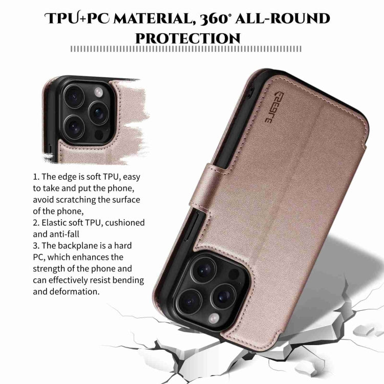 For iPhone 15 Pro ESEBLE E1 Nappa Texture MagSafe Holder Leather Phone Case(Rose Gold)