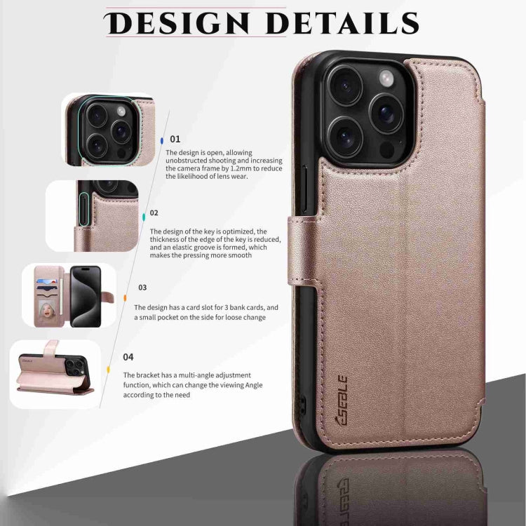 For iPhone 15 Pro ESEBLE E1 Nappa Texture MagSafe Holder Leather Phone Case(Rose Gold)