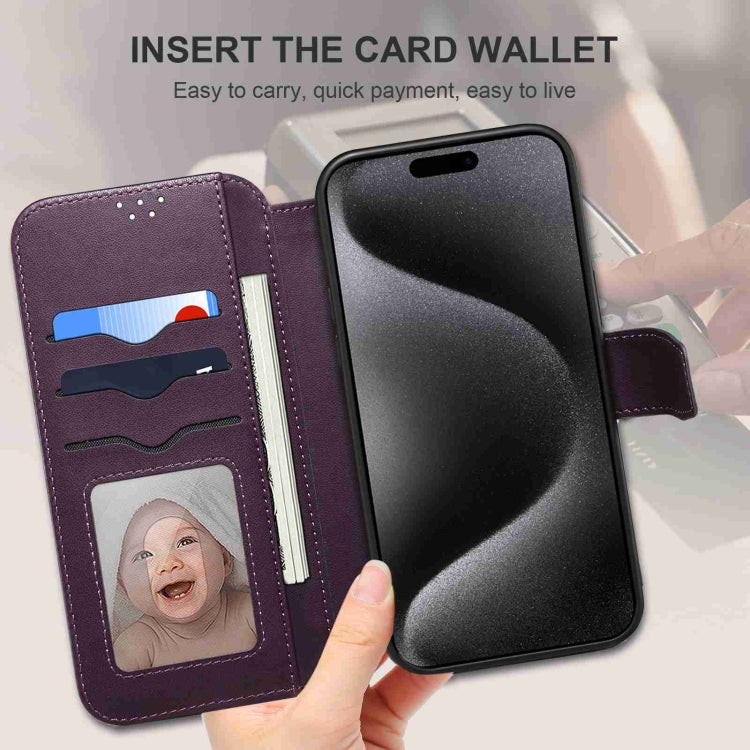 For iPhone 15 Pro ESEBLE E1 Nappa Texture MagSafe Holder Leather Phone Case(Dark Purple)