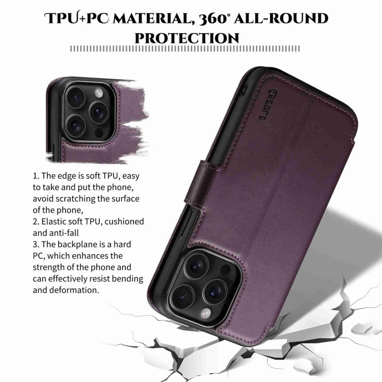 For iPhone 15 Pro ESEBLE E1 Nappa Texture MagSafe Holder Leather Phone Case(Dark Purple)