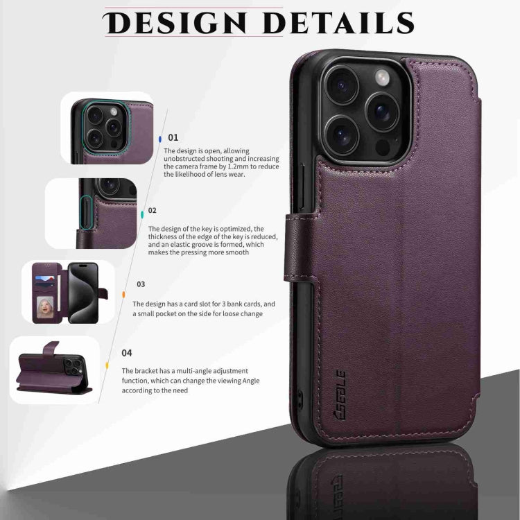 For iPhone 15 Pro ESEBLE E1 Nappa Texture MagSafe Holder Leather Phone Case(Dark Purple)