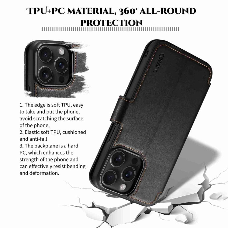 For iPhone 15 Pro Max ESEBLE E1 Nappa Texture MagSafe Holder Leather Phone Case(Black)