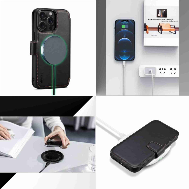 For iPhone 15 Pro Max ESEBLE E1 Nappa Texture MagSafe Holder Leather Phone Case(Black)