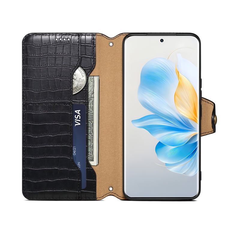 For Honor 100 Denior Crocodile Texture Oil Edge Leather Phone Case(Black)