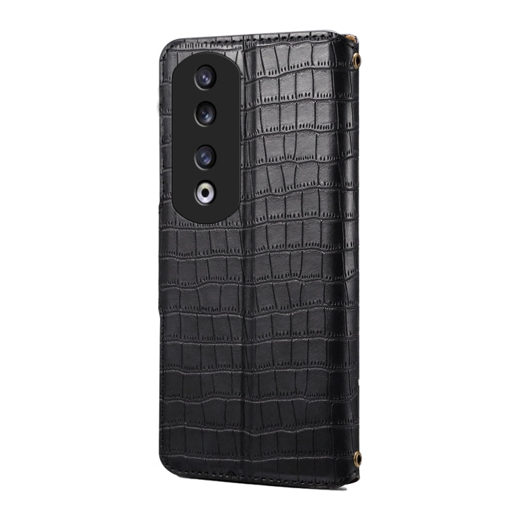 For Honor 90 Pro Denior Crocodile Texture Oil Edge Leather Phone Case(Black)