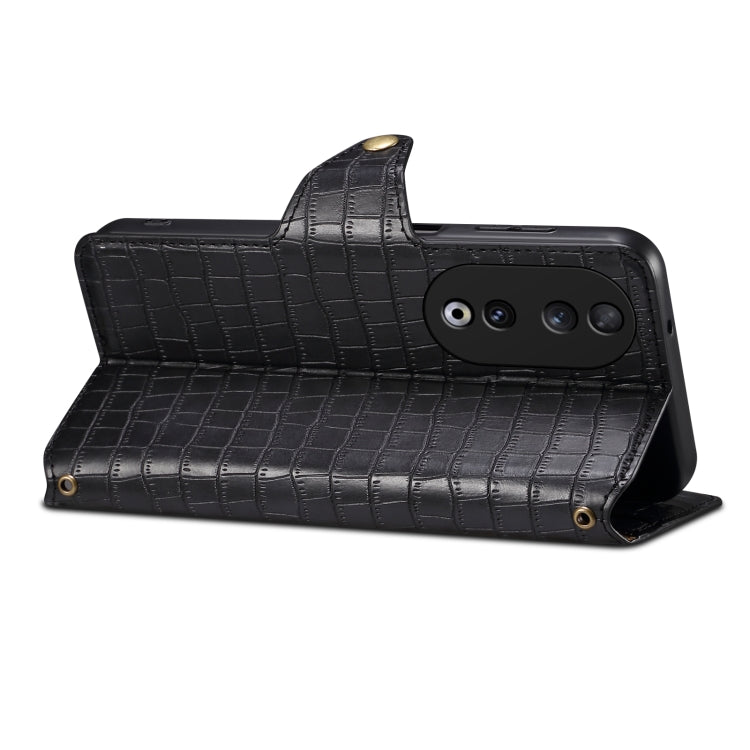 For Honor 90 Denior Crocodile Texture Oil Edge Leather Phone Case(Black)