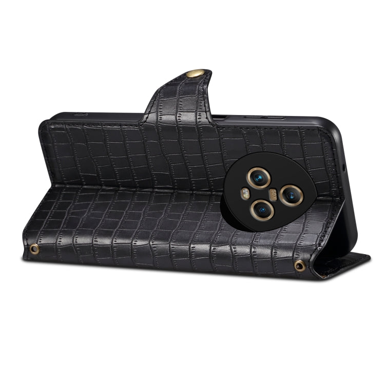 For Honor Magic5 Denior Crocodile Texture Oil Edge Leather Phone Case(Black)