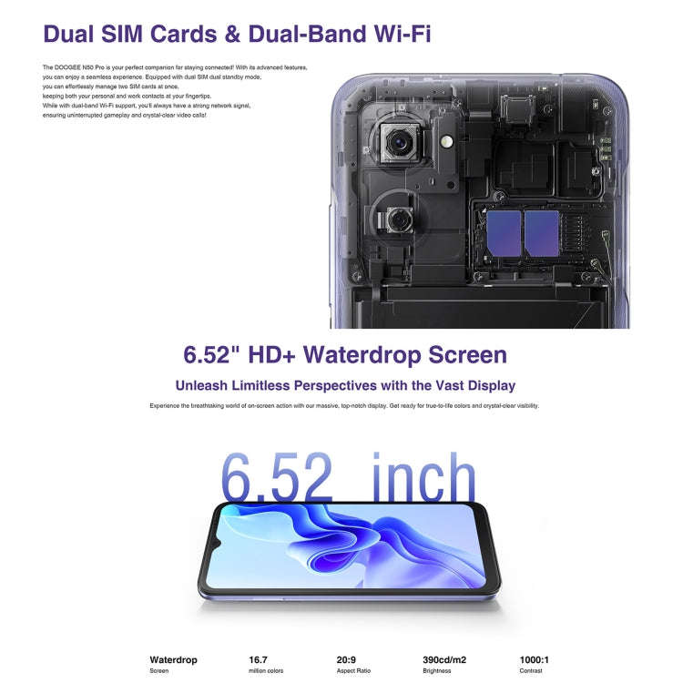 [HK Warehouse] DOOGEE N50 Pro, 8GB+256GB, Side Fingerprint, 6.52 inch Android 13 Spreadtrum T606 Octa Core 1.6GHz, Network: 4G, OTG(Green)