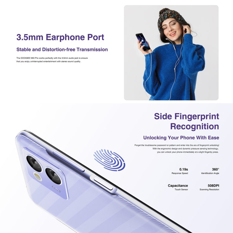 [HK Warehouse] DOOGEE N50 Pro, 8GB+256GB, Side Fingerprint, 6.52 inch Android 13 Spreadtrum T606 Octa Core 1.6GHz, Network: 4G, OTG(Green)