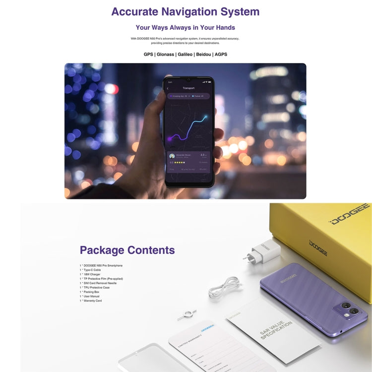 [HK Warehouse] DOOGEE N50 Pro, 8GB+256GB, Side Fingerprint, 6.52 inch Android 13 Spreadtrum T606 Octa Core 1.6GHz, Network: 4G, OTG(Green)