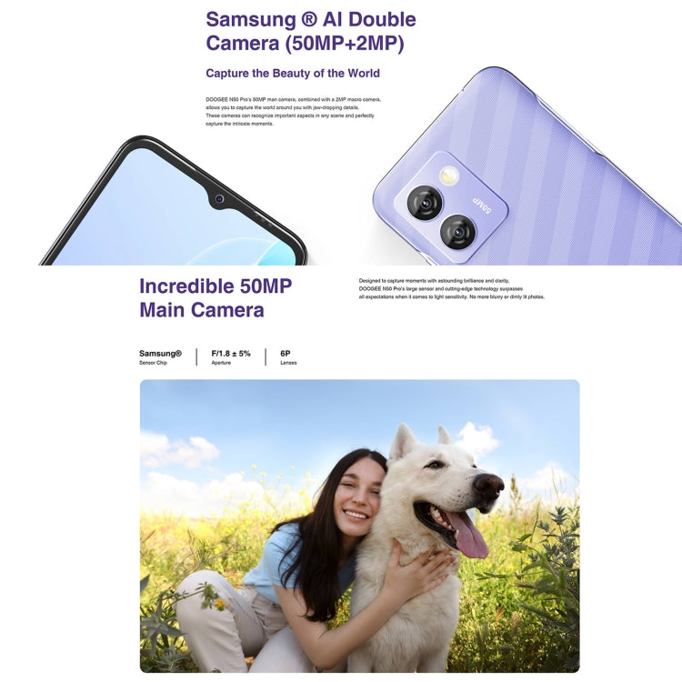 [HK Warehouse] DOOGEE N50 Pro, 8GB+256GB, Side Fingerprint, 6.52 inch Android 13 Spreadtrum T606 Octa Core 1.6GHz, Network: 4G, OTG(Green)
