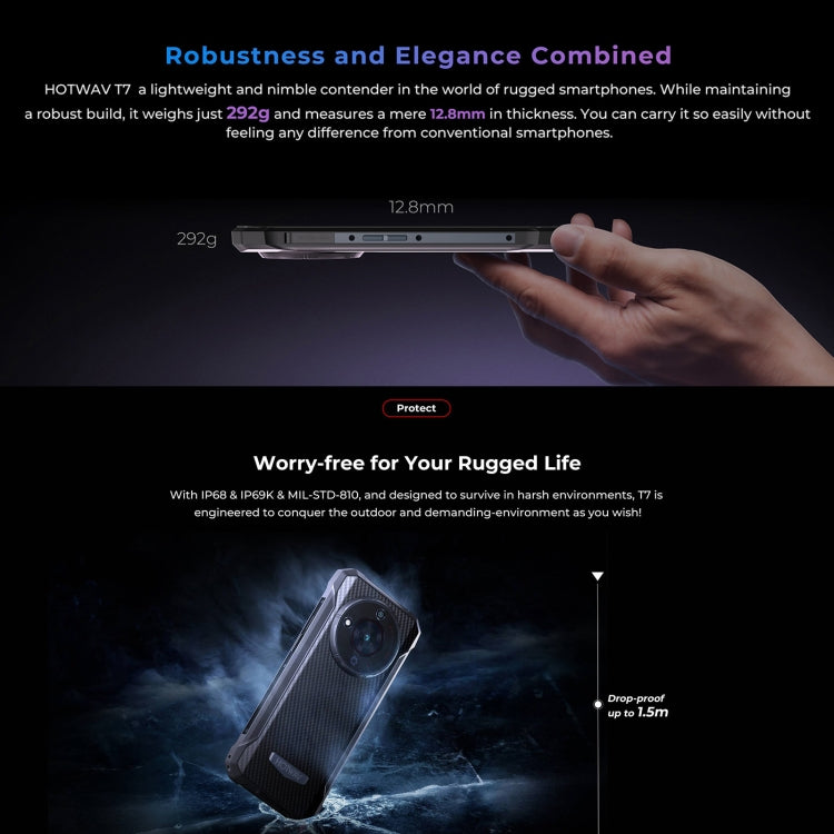 [HK Warehouse] HOTWAV T7 Rugged Phone, 4GB+128GB, 6280mAh, 6.52 inch Android 13 MT8788 Octa Core, Network: 4G, OTG(All Black)