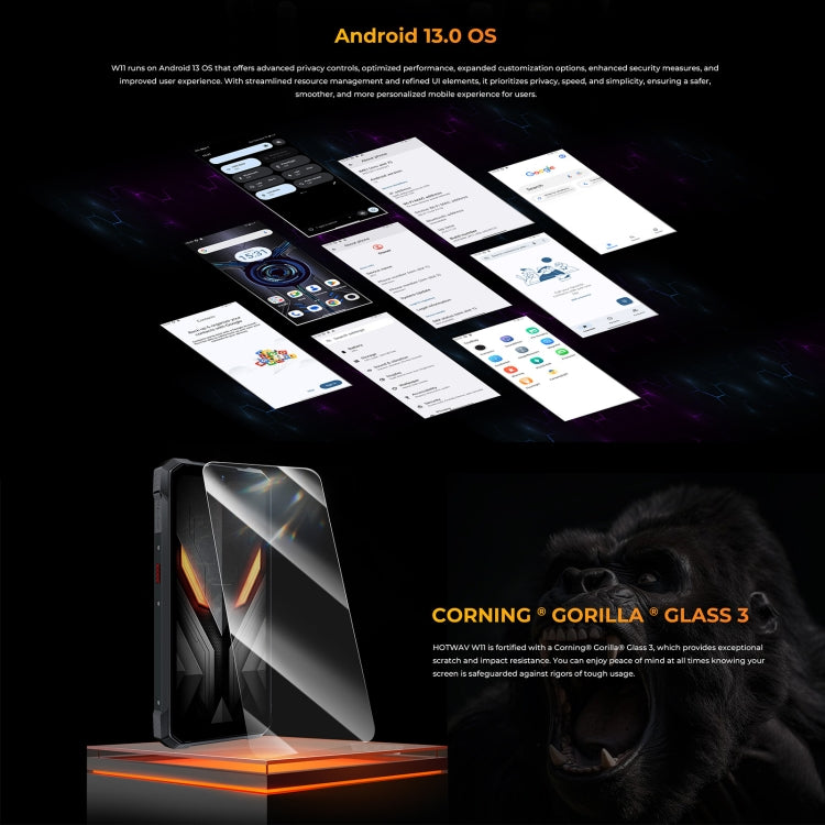 [HK Warehouse] HOTWAV W11 Rugged Phone, 6GB+256GB, Night Vision, 20800mAh, 6.6 inch Android 13 MT8788 Octa Core, Network: 4G, OTG, Recording Call (Cosmic Black)