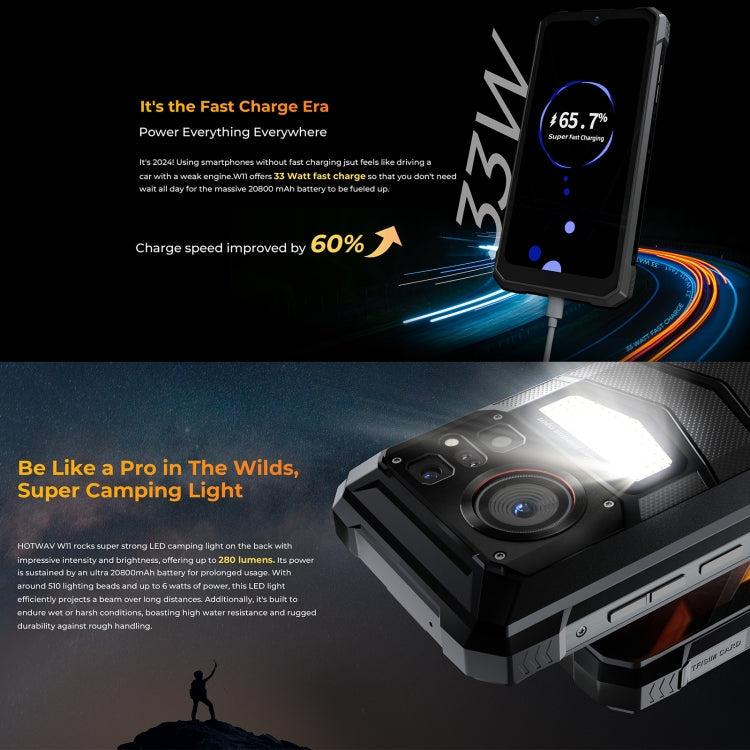 [HK Warehouse] HOTWAV W11 Rugged Phone, 6GB+256GB, Night Vision, 20800mAh, 6.6 inch Android 13 MT8788 Octa Core, Network: 4G, OTG, Recording Call (Cosmic Black)