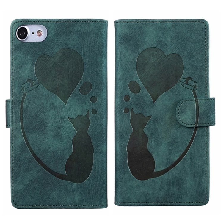 Pen Heart Cat Embossed Leather Phone Case, For iPhone 7 / 8 / SE 2022, For iPhone 13 Pro Max, For iPhone 13 Pro, For iPhone 13