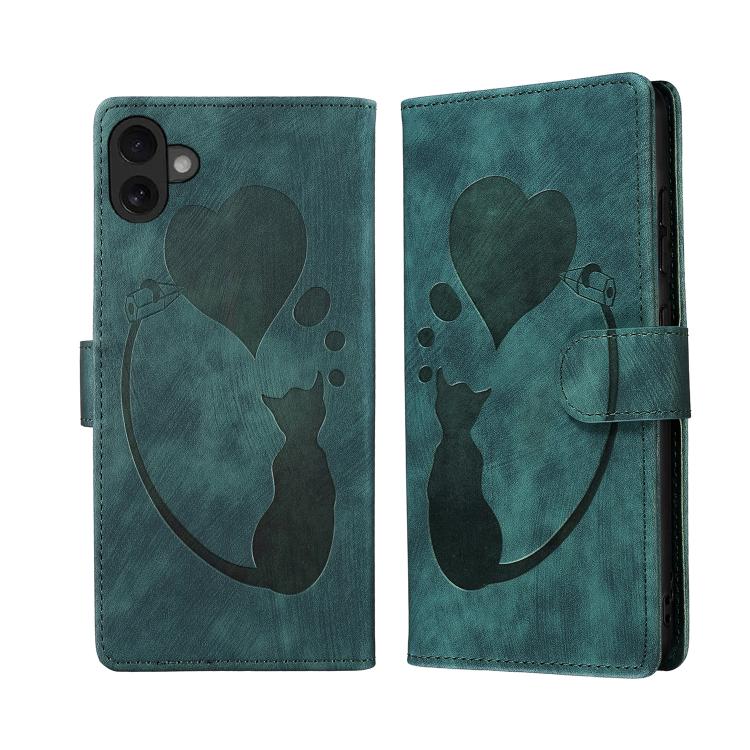Pen Heart Cat Embossed Leather Phone Case, For iPhone 17 Pro Max, For iPhone 17 Pro, For iPhone 17, For iPhone Air