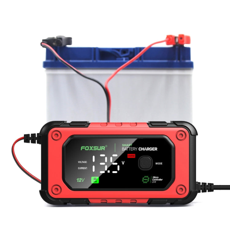FOXSUR 7A 12V Car / Motorcycle Smart Battery Charger, Plug Type:US Plug(Red)