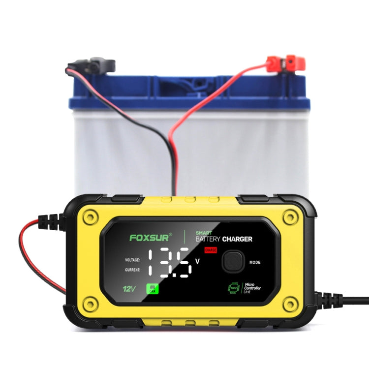 FOXSUR 7A 12V Car / Motorcycle Smart Battery Charger, Plug Type:UK Plug(Yellow)