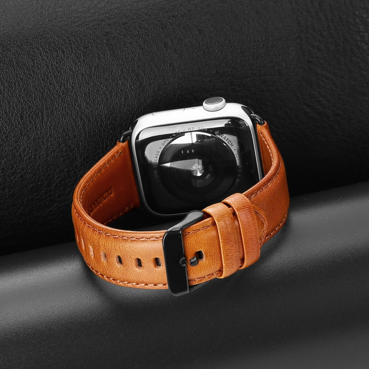 For Apple Watch Ultra 2 49mm DUX DUCIS Business Genuine Leather Watch Strap(Khaki)
