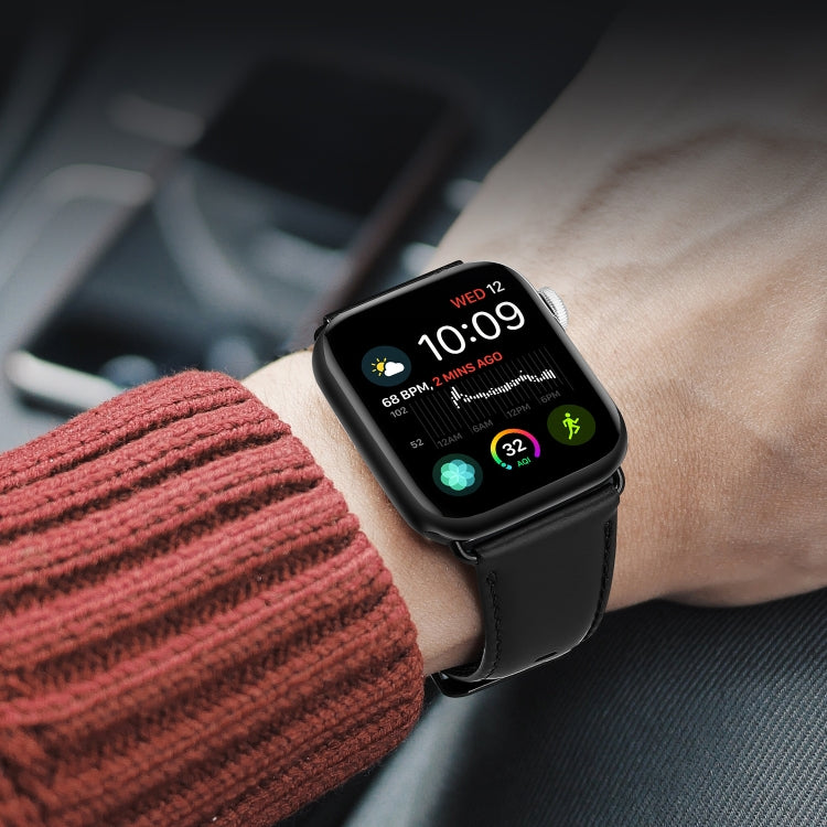 For Apple Watch Series 8 41mm DUX DUCIS Business Genuine Leather Watch Strap(Black)