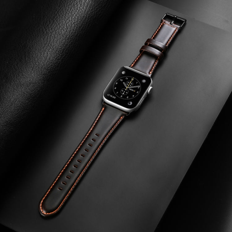 For Apple Watch Series 8 41mm DUX DUCIS Business Genuine Leather Watch Strap(Coffee)
