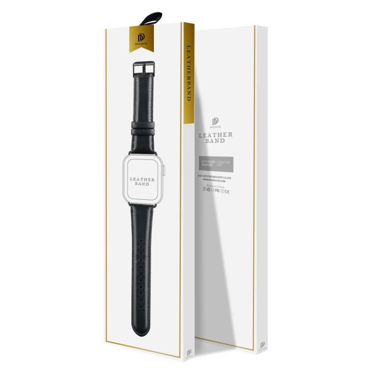 For Apple Watch SE 2022 44mm DUX DUCIS Business Genuine Leather Watch Strap(Black)