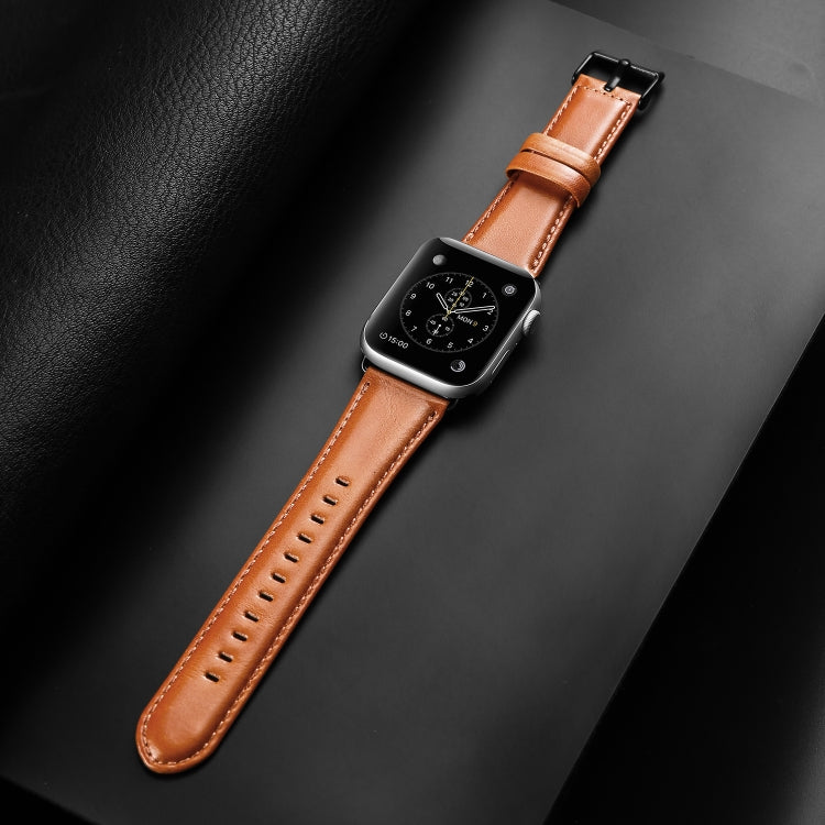 For Apple Watch Series 7 41mm DUX DUCIS Business Genuine Leather Watch Strap(Khaki)