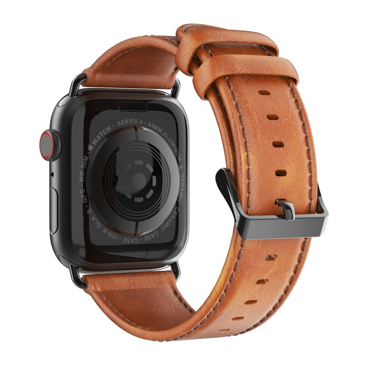 For Apple Watch SE 44mm DUX DUCIS Business Genuine Leather Watch Strap(Khaki)