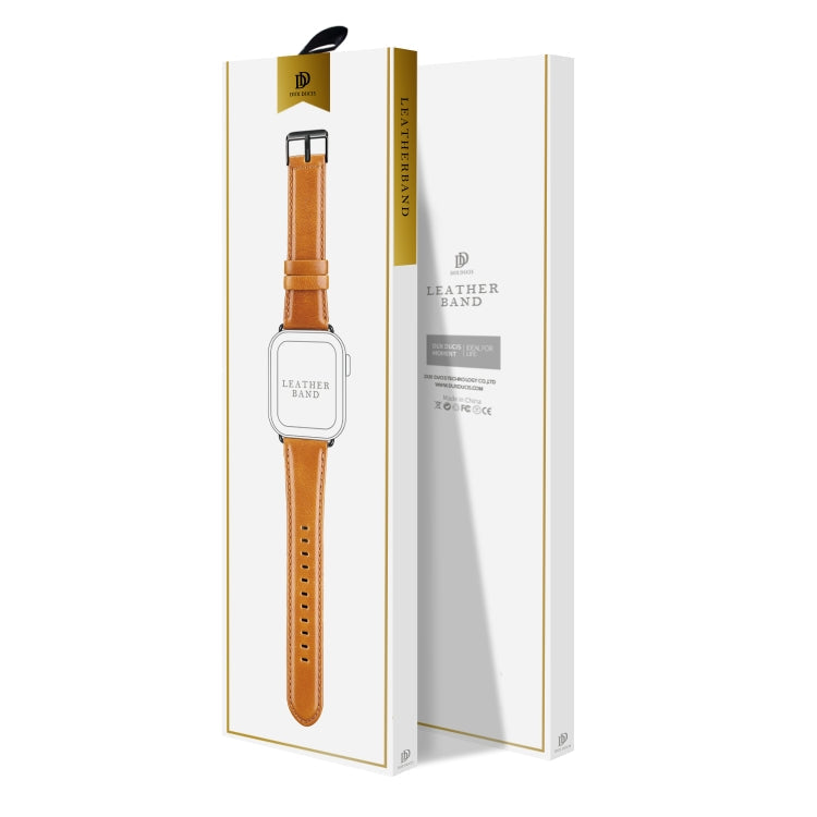 For Apple Watch SE 44mm DUX DUCIS Business Genuine Leather Watch Strap(Khaki)