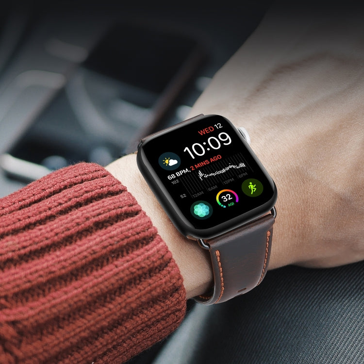 For Apple Watch Series 5 40mm DUX DUCIS Business Genuine Leather Watch Strap(Coffee)