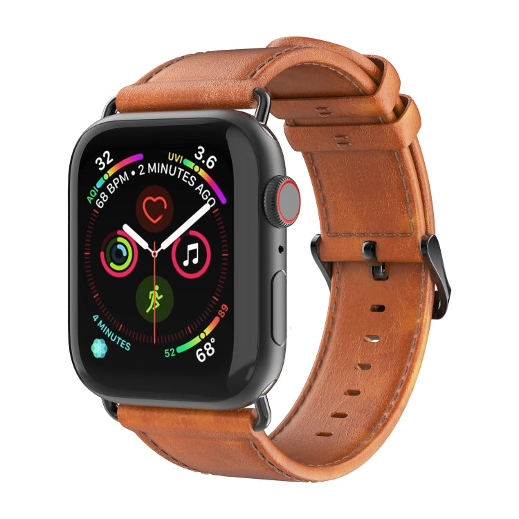 For Apple Watch Series 4 44mm DUX DUCIS Business Genuine Leather Watch Strap(Khaki)