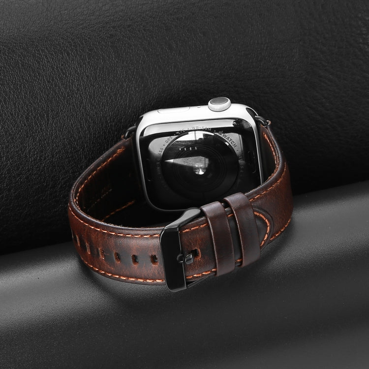 For Apple Watch Series 3 38mm DUX DUCIS Business Genuine Leather Watch Strap(Coffee)
