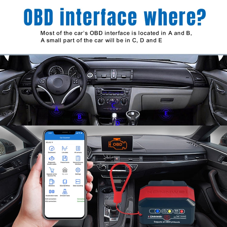 KONNWEI KW905 Bluetooth 5.0 Car OBD2 Scanner Support Android & iOS(Black Red)