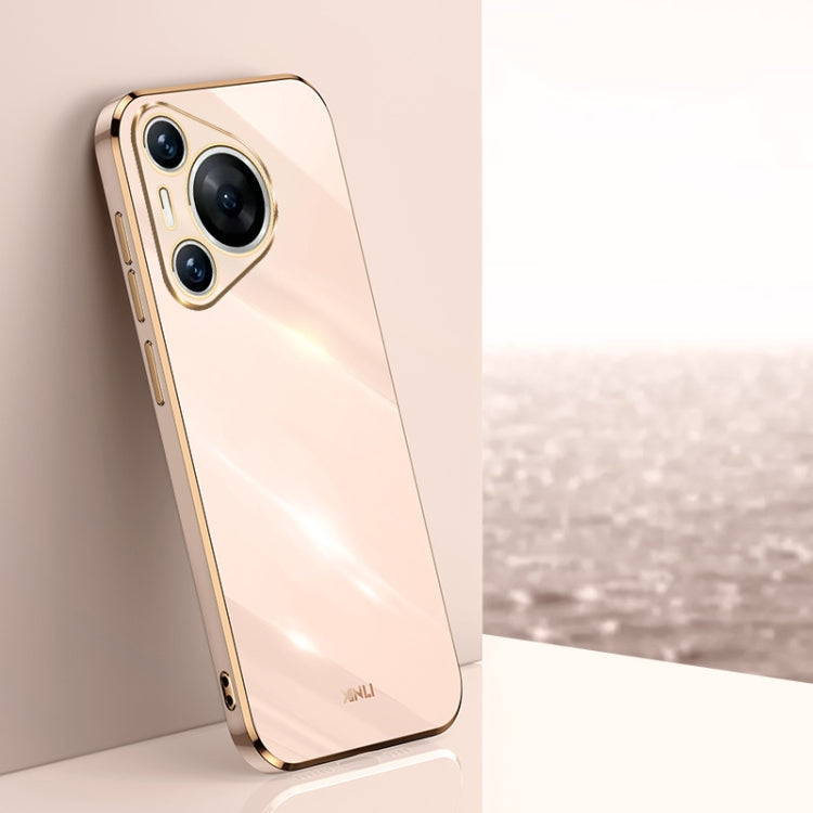 For Huawei Pura 70 XINLI Straight 6D Plating Gold Edge TPU Phone Case(Pink)
