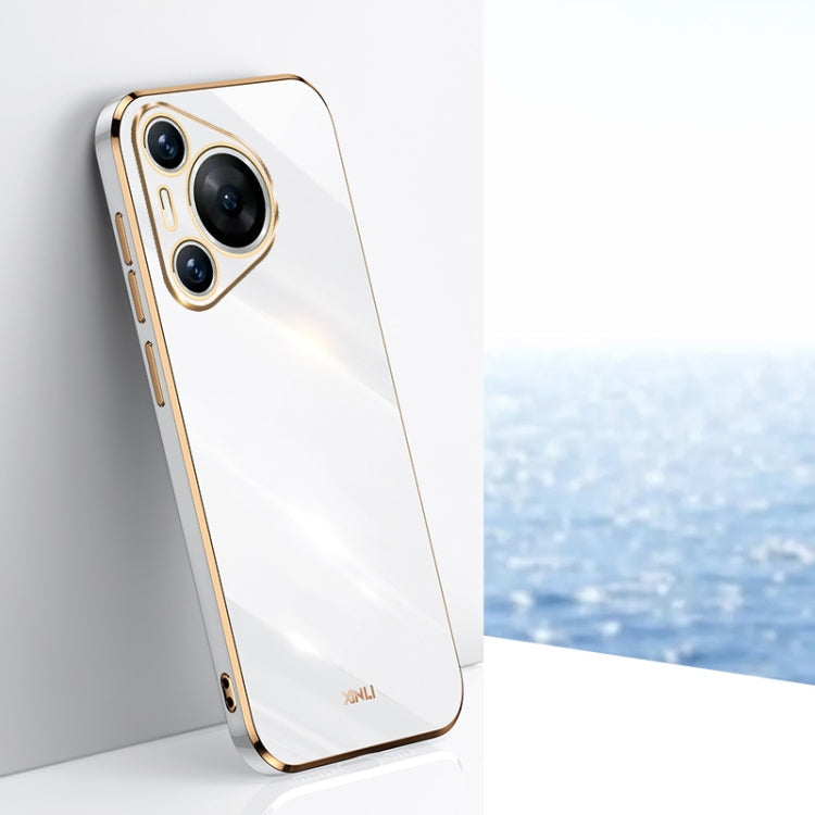 For Huawei Pura 70 XINLI Straight 6D Plating Gold Edge TPU Phone Case(White)