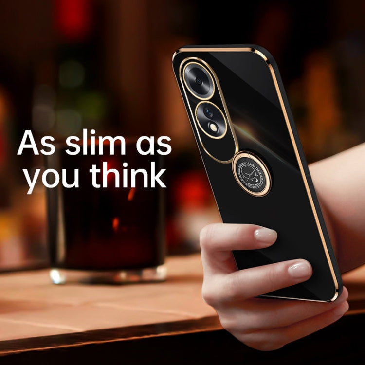 For OPPO A60 4G XINLI Straight Edge 6D Electroplate TPU Phone Case with Ring Holder(Black)