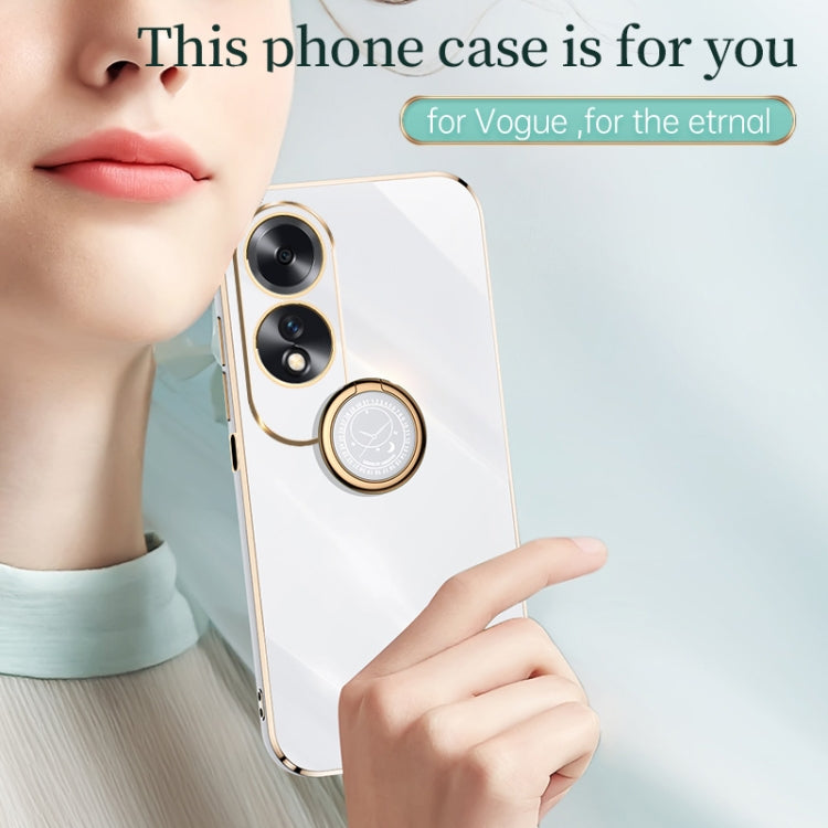 For OPPO A60 4G XINLI Straight Edge 6D Electroplate TPU Phone Case with Ring Holder(Black)