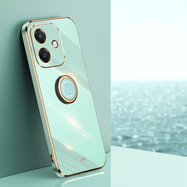 For OPPO A3 5G India XINLI Straight Edge 6D Electroplate TPU Phone Case with Ring Holder(Mint Green)