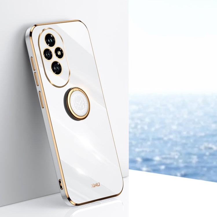 For Honor 200 XINLI Straight 6D Plating Gold Edge TPU Shockproof Case with Ring Holder(White)