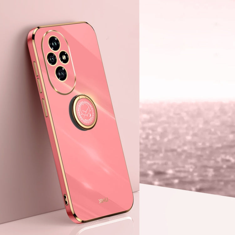For Honor 200 XINLI Straight 6D Plating Gold Edge TPU Shockproof Case with Ring Holder(Hawthorn Red)